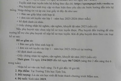 Tuyển sinh vào lớp 1 năm học 2025-2026